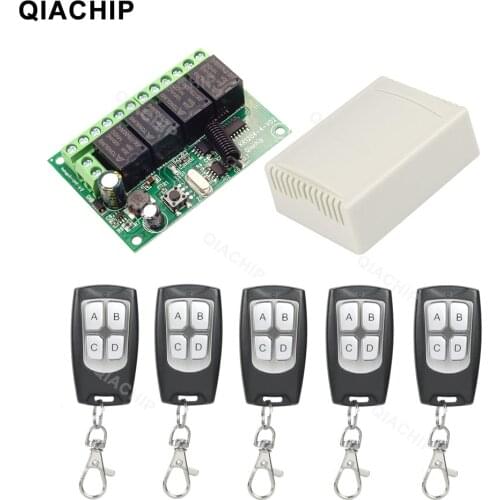 QIACHIP 433Mhz RF Remote Control Circuit Universal Wireless Switch DC 6V 12V 24V 4CH RF Relay Receiver and Keyfob Transmitter
