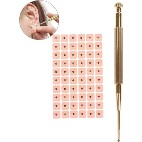 Ear Acupuncture Needle Patch Ear Care Massage Brass Acupuncture Points Detector Probe+60Pcs Magnetic Therapy Ear Seeds Stickers