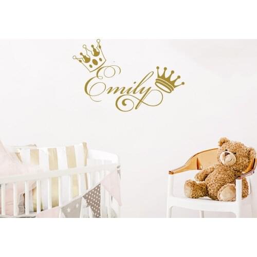 Personalized Name Custom Wall Decals Crown Custom Girls Name Vinyl Wall Sticker Nursery Girls Room Decoration Wallpaper Z700