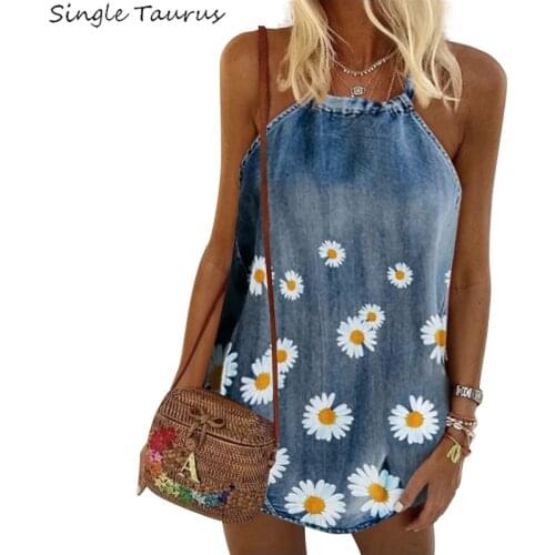 Hanging Neck Halter Summer Jeans Shirts Women Europe and America Flower Embroidery Sling Sexy Cowboy Denim Jacket T-shirts Vest