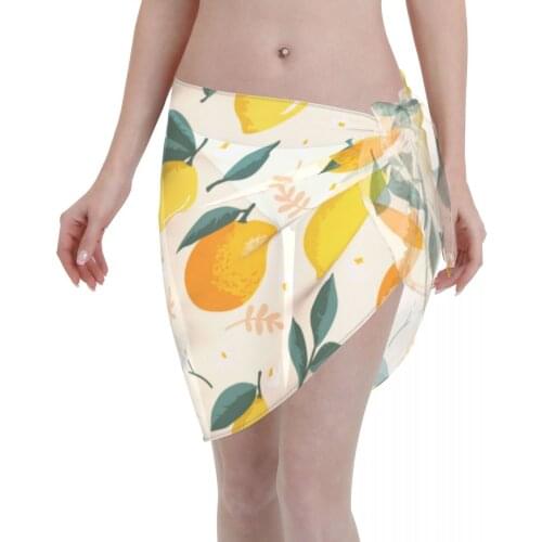 Women Beach Bikini Cover Up Summer Lemons Oranges Leaves Wrap Skirt Sarong Scarf Beachwear Bathing Suit Beachwear Swimsuits