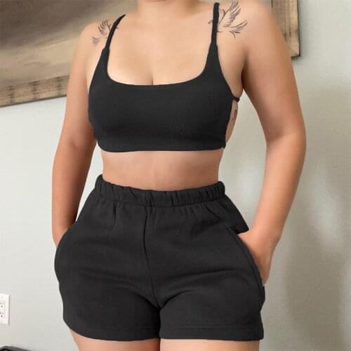 Womens 2021 Crop Top Solid Sports wear Two Piece Sets New Casual Drawstring Shorts Matching Set Summer Sexy Athleisure Outfits