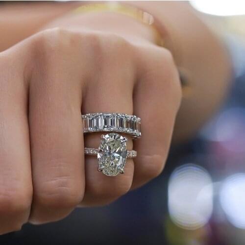 Luxury 925 Sterling Silver Pave Emerald cut diamond Wedding Engagement Cocktail Women topaz Band Rings set Fine Jewelry