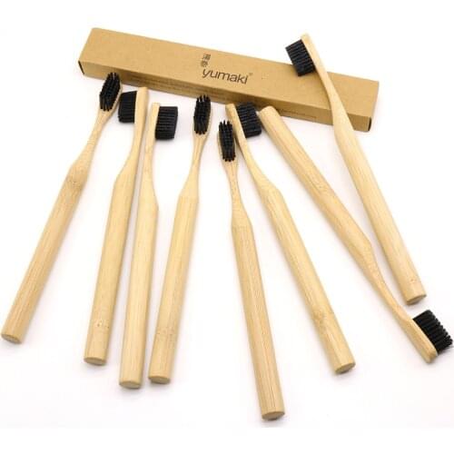 DR.PERFECT 24 Pieces Pillar Style Bamboo Toothbrush Wholesale Eco friendly Wooden Bamboo Toothbrush Oral Care Black Head