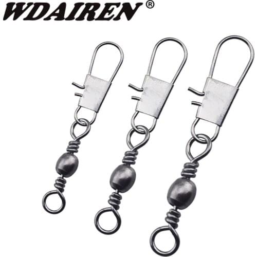 10Pcs/lot 2# 4# 6# 8# 10# Fishing Connector Pin Bearing Rolling Swivel Stainless Steel with Snap Fishhook Lure Tackle Accessory