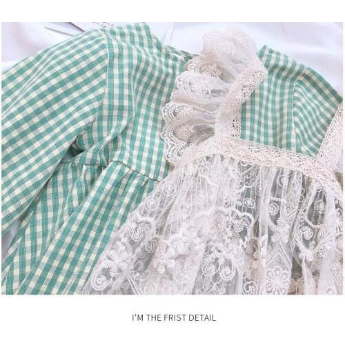 2021 Girls Baby Lace plaid Dress Fashion baby Birthday Party Spring Autumn Dresses Kids Princess Vestidos Children Clothes sets