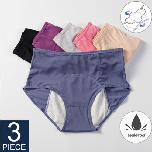 3pcs Leak Proof Menstrual Panties Physiological Pants High Waist Cotton Women Underwear Period Waterproof Female Briefs