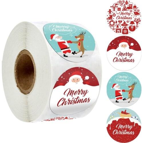 500 Sheets/Roll Round Labels Christmas Packaging Sticker for Candy Bag Gift Box Packing Bag Merry Christmas Party Decoration