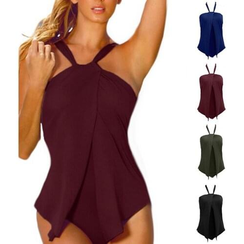 80% Womens Swimsuit Hot Sell Plus Size One-piece Beach Swimwear Swimsuit Women Solid Color Halter Monokini Sexy Comfortable