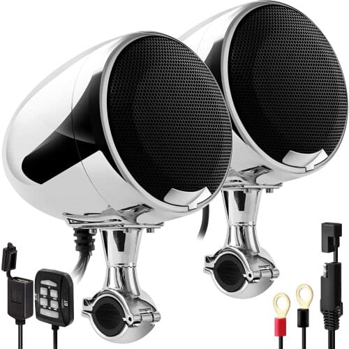 Aileap SPK400-D 2 Channel 4.5 Inches Motorcycle Bluetooth Speakers 600W Amplifier Stereo Audio System Support AUX MP3 - Chrome