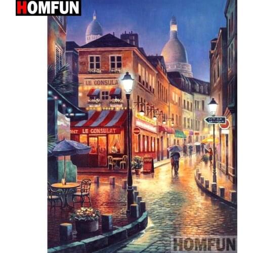HOMFUN Full Square/Round Drill 5D DIY Diamond Painting "Street house" 3D Embroidery Cross Stitch 5D Home Decor A13366