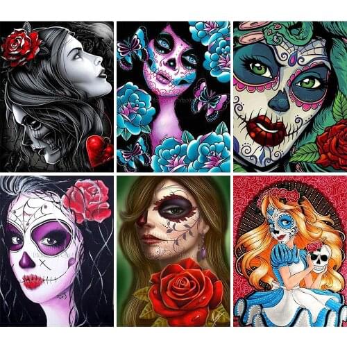 Diamond Painting Skull Girl Rose Flower Cartoon 5D DIY Embroidery Art Square Round Mosaic Set Cross Stitch Home Decoration Gift
