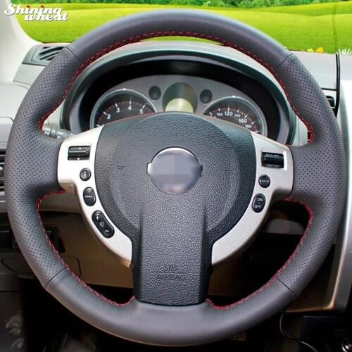 Shining wheat Hand-stitched Black Leather Steering Wheel Cover for Nissan QASHQAI X-Trail NV200 Rogue