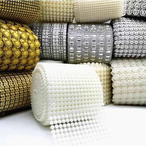 1 yard Pearl Beads Chain Mesh Base Rhinestone Chain Sew On Trims Wedding Dress Costume Applique
