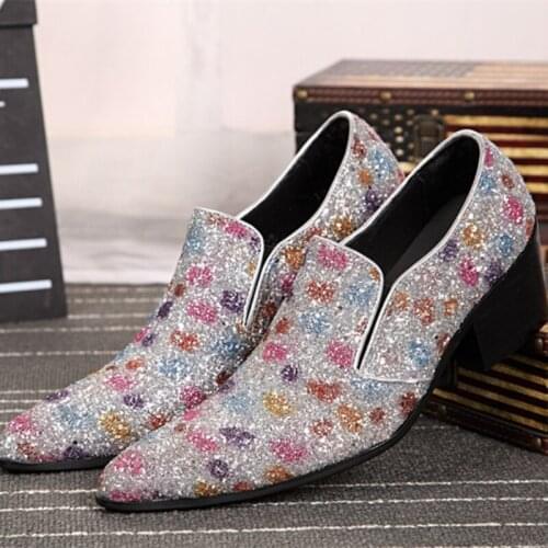 Christia Bella Personalized Fashion Pointed Toe Multicolor Dot Man Dress Heighten Shoes Genuine Leather Mens Party Prom Shoes