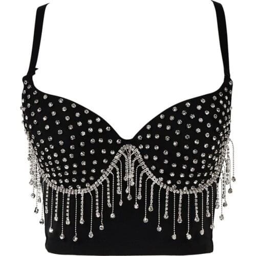 Elegant New Cropped Top Sexy Summer Autumn Beading Caims Vest Tops Push Up Cropped Party Bralette Bra Female Corset Tops