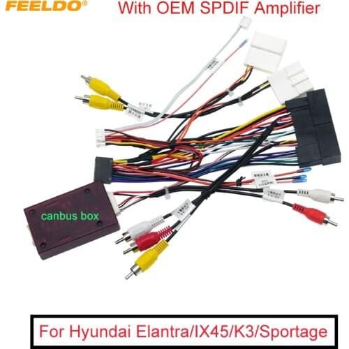 FEELDO Car 16Pin Stereo Wiring Harness CANbus Support For Hyundai Elantra/SantaFe/IX45/K3/Sportage/Sorento With OEM SPDIF Amplif
