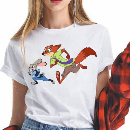 Disney cute Zootopia cartoon print womens T-shirt pullover short-sleeved casual streetwear loose top