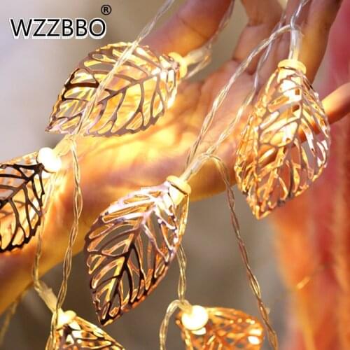 10/20 Led Wrought Iron Gold Leaf String Lights Hollow Gold Leaf String Lights Room Decoration Lights Flashing Lights