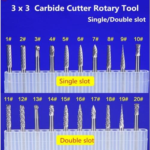 3x3 Shank Tungsten Carbide Milling Cutter Rotary Tool Single/Double slot Diamond Cut Rotary Dremel Tools Electric Grinding