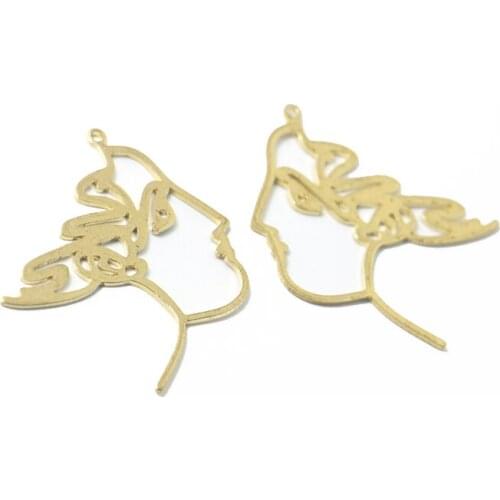 Brass accessories face pendant diy earring accessories trendy fashion hollow human face jewelry pendant