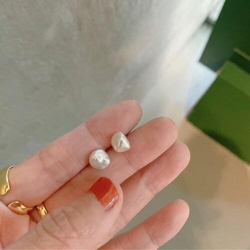 Morivovog 925 Sterling Silver Freshwater Pearl Stud Earring for Women Irregular Baroque Daily Earring Prevent Allergy Jewelry