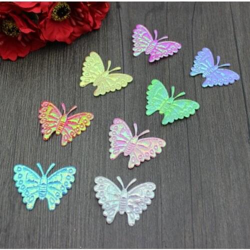 Set of 500pcs Mini rainbow AB iridescent fabric felt pack butterfly shape Satin applique multiple wholesale 3.2cm*2.6cm