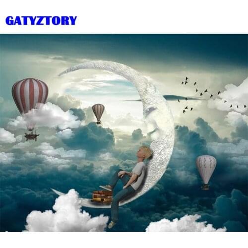 GATYZTORY Magic Moon Paints By Numbers Kit DIY Frame Landscape Room Wall Set Oil Painting For Adult Surprise Gift Home Decors