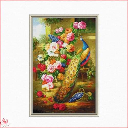 The Peacock Printed Cross Stitch Kits Counted Canvasa Animal Embroidery Sets 11CT 14CT DIY Handmade Needlework Home Decoration