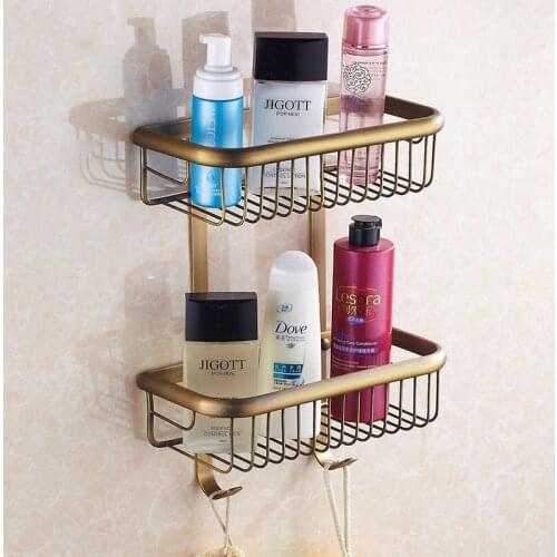 Vidric Wall Shelves Holder Dual Tier Bathroom Rack Chrome Brass, Wall Mounted Towel Washing Shower Basket Bar Shelf For Bath
