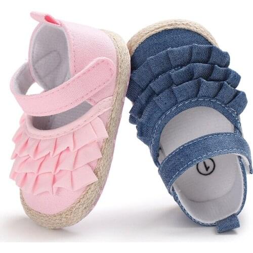 2021 Brand New Newborn Infant Baby Girl Summer Kids Shoes Soft Sole Crib Prewalker Toddler Anti-Slip Solid Ruffled First Walkers