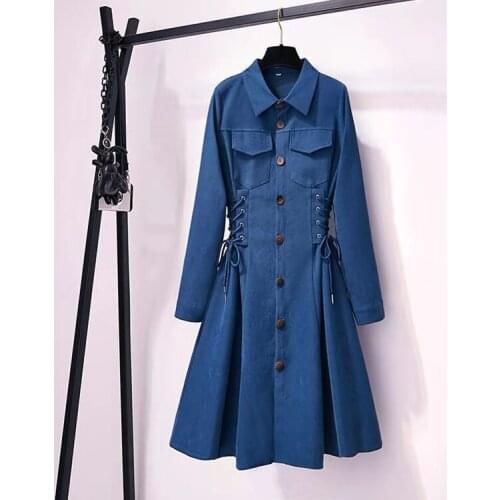 2021 Spring New Large Size Retro Corduroy Dress Fashion Waist Slim Dress