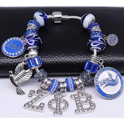 New fashion blue european big hole beads ZETA PHI BETA bracelet university greek society sorority jewelry bangle