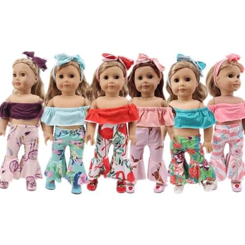 New off-shoulder printed flared swimsuit Fit 18 Inch American Doll And 43cm Reborn Baby Girl Doll,Our Generation ,Childrens Toy