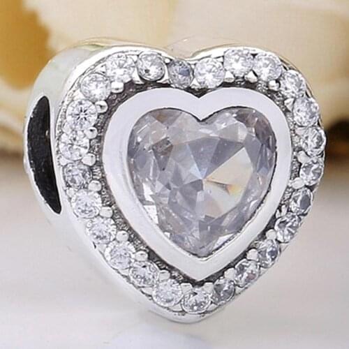 Original Sparkling Two Gorgeous Love Heart With Crystal Bead Fit 925 Sterling Silver Charm Bracelet Bangle Diy Jewelry