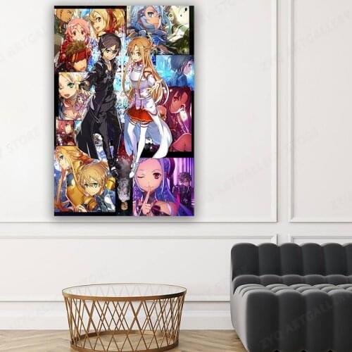 Sword Art Online Poster SAO Poster Kirito and Asuna Poster ALO GGO Poster - Japan Anime Painting Wall Art Decor