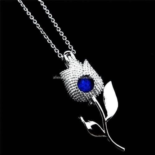 R-K253 Trendy Tulip Rose Flower Locket Necklace Beads Cage Aromatherapy Essential Oil Locket Pendants Necklace