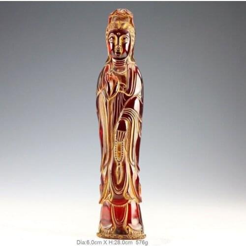 Elaborate Chinese manual artificial amber resin avalokitesvara statue