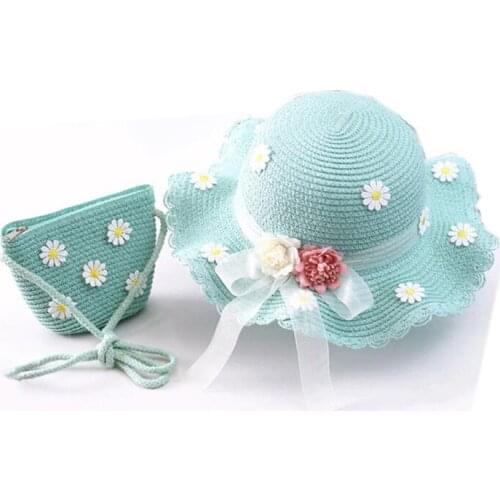 Little Girls Summer Pink Floppy Hats Kids Beach Straw Hat Lace Band Daisy Patch Boater Straw Hats Children Visor Sun Hat