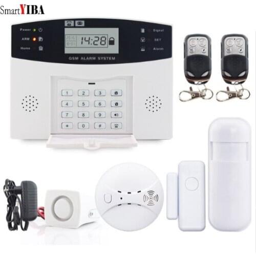 SmartYIBA Russian French Spanish Italian Voice Prompt Wireless GSM SMS Home Security Burglar Alarm System Fire Smoke Sensor