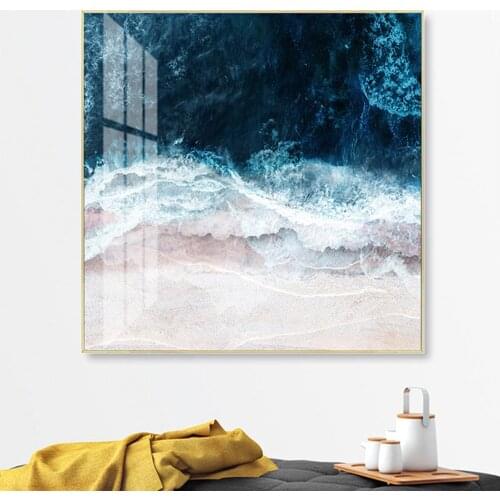 Modern Blue Sea Wave Scene Inspiring Canvas Paintings Wall Art Print Poster Pictures for Living Room Office Decorative No Frame