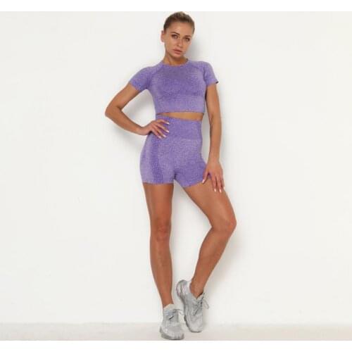 Running sports short-sleeved suit seamless yoga suit European and American fitness tight yoga shorts suit