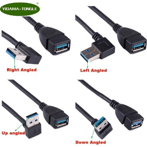 90 Degree Angle USB 3.0 Right / Left Up/down Extension Cable Male To Female Adapter Cord Data Sync USB 3.0 Extension Cable 20cm