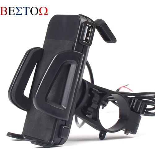 Universal Motorcycle/Bicycle/Electric-bike Phone Holder GPS Stand with USB Charger for 3.6-6 inch Mobile iPhone Samsung Huawei