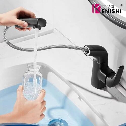 KENISHI Pull Out Bathroom Basin Sink Faucet Rinser Sprayer Gargle Brushing 3 Mode Mixer Tap Cold & Hot Basin Faucet