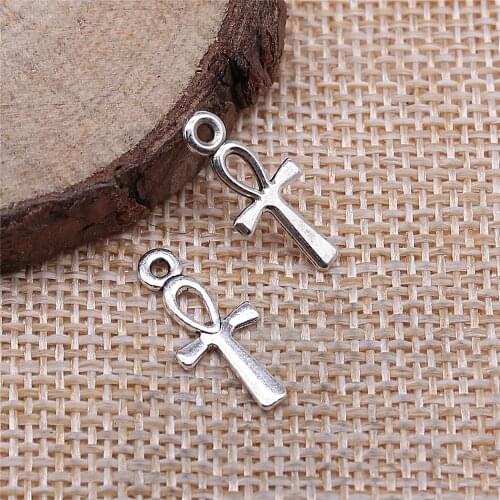 WYSIWYG 50pcs Charms Egyptian Ankh Life Symbol Cross 18x8mm Tibetan Silver Color Pendants Antique Making DIY Handmade Craft
