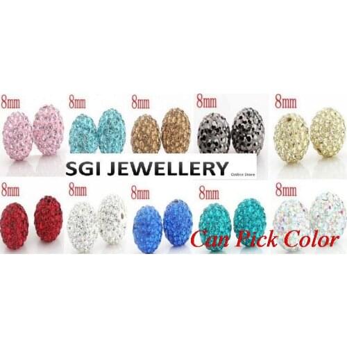 Yu565sjg 8mm fashion silver plated Earrings Clay Disco Crystal Ball Stud Earring Mix Colors Rhinestone