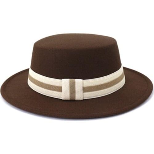 Fedora women hats solid black white khaki felted hat belt band simple formal dress outdoor autumn winter flat top women felt hat