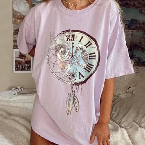 Dreamcatcher Pattern Pink T Shirt Woman Tshirts Skull Tops 2021 Summer New Casual Wear Teens Girls Clothes Plus Size Loose Style