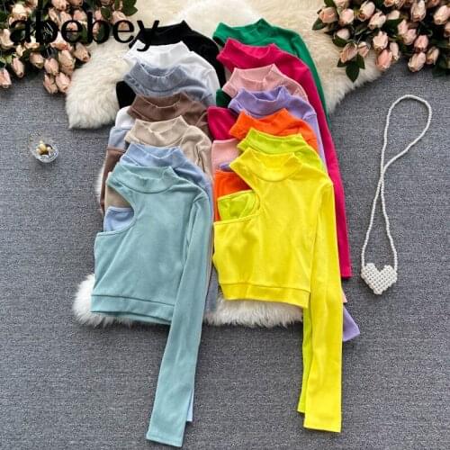 Women Fashion Korean Blouse Design One Shoulder Long Sleeve Slim Tops Autumn Sexy Off Shoulder Streetwear Short Blouse